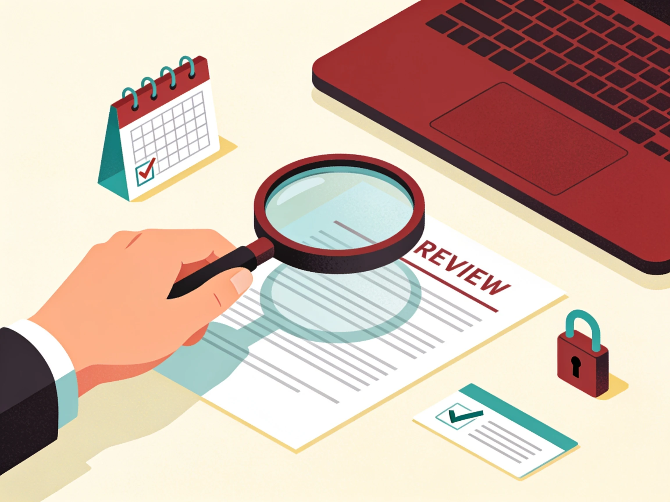 Hand holding a magnifying glass over a printed casino review page